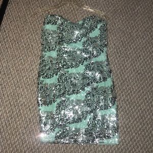 stretchy strapless sequin dress